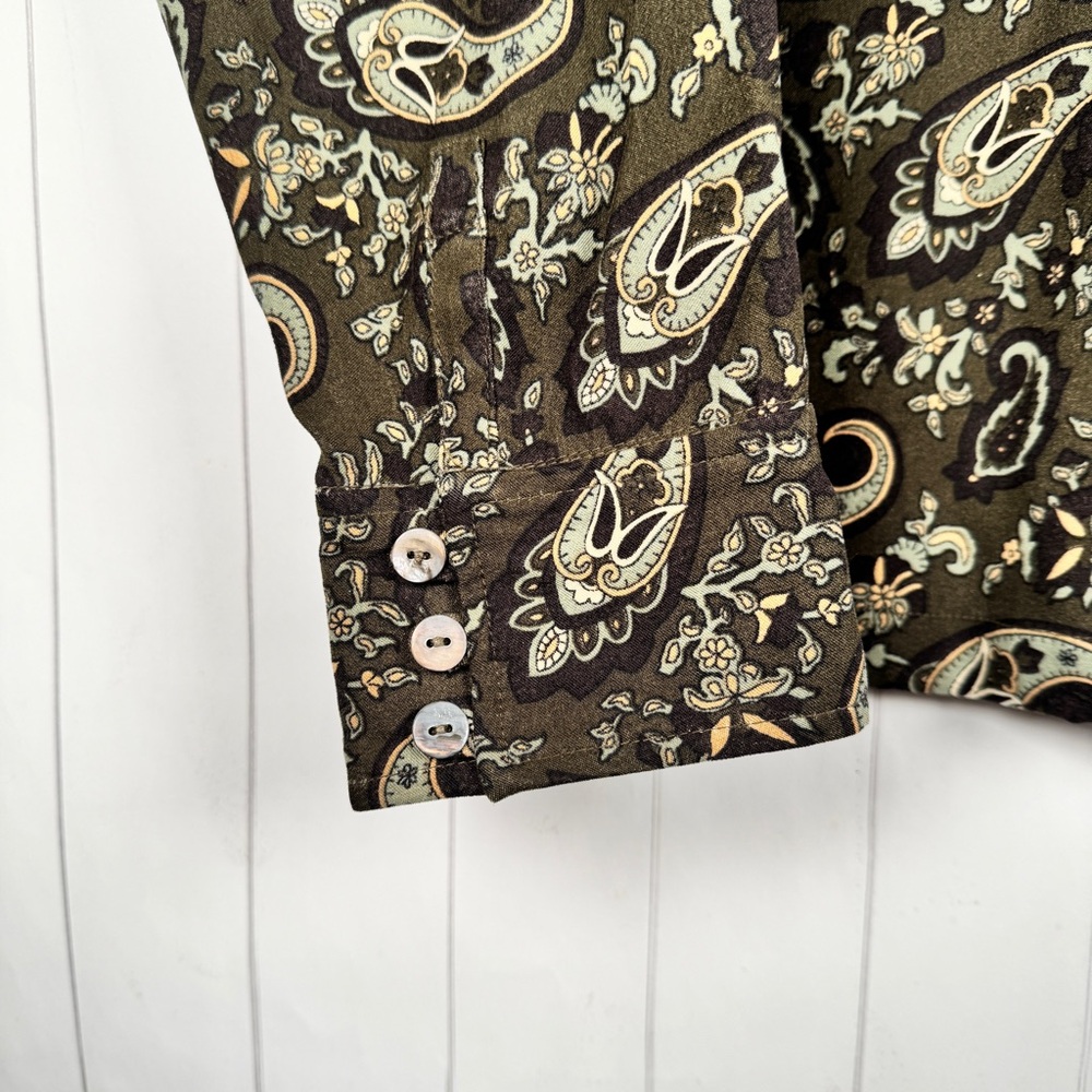 La Cabana Hawaiian Paisley Button Shirt Vaca Beach Top Velour Feel Green size XL - Picture 4 of 8